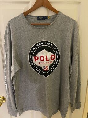 Ralph Lauren Gray Crewneck Tee with Navy Label w/graphic sleeves.